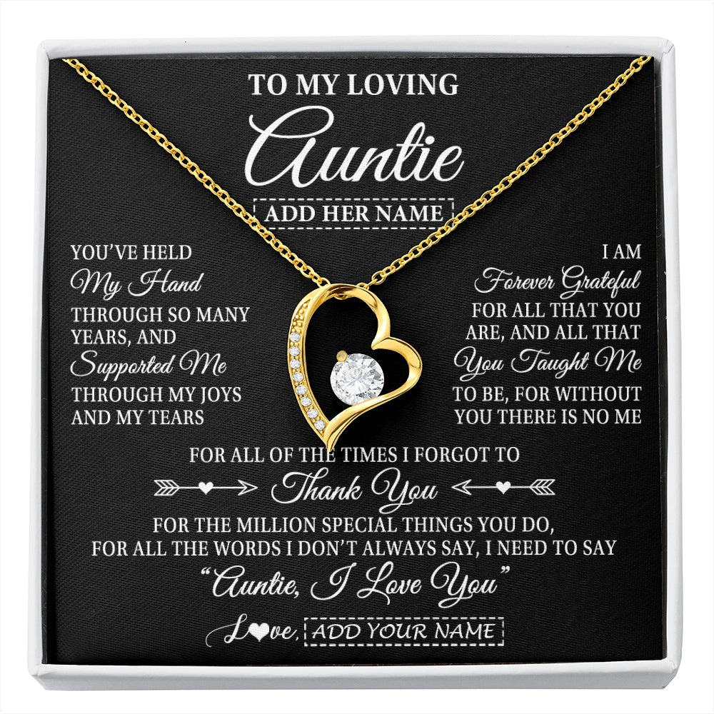 Forever Love Necklace 18K Yellow Gold Finish | 1 | Personalized To My Loving Auntie Necklace From Niece You've Help My Hand Auntie Gift From Nephew Auntie Birthday Gifts Mothers Day Custom Gift Box Message Card | https://siriusteestore.