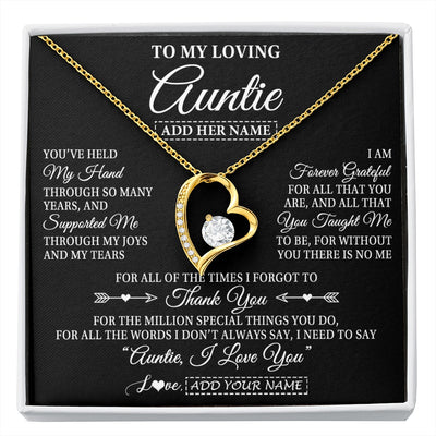 Forever Love Necklace 18K Yellow Gold Finish | 1 | Personalized To My Loving Auntie Necklace From Niece You've Help My Hand Auntie Gift From Nephew Auntie Birthday Gifts Mothers Day Custom Gift Box Message Card | https://siriusteestore.