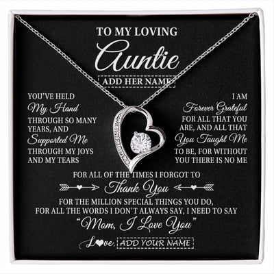 Forever Love Necklace 14K White Gold Finish | 1 | Personalized To My Loving Auntie Necklace From Niece You've Help My Hand Auntie Gift From Nephew Auntie Birthday Gifts Mothers Day Custom Gift Box Message Card | siriusteestore.myshopify