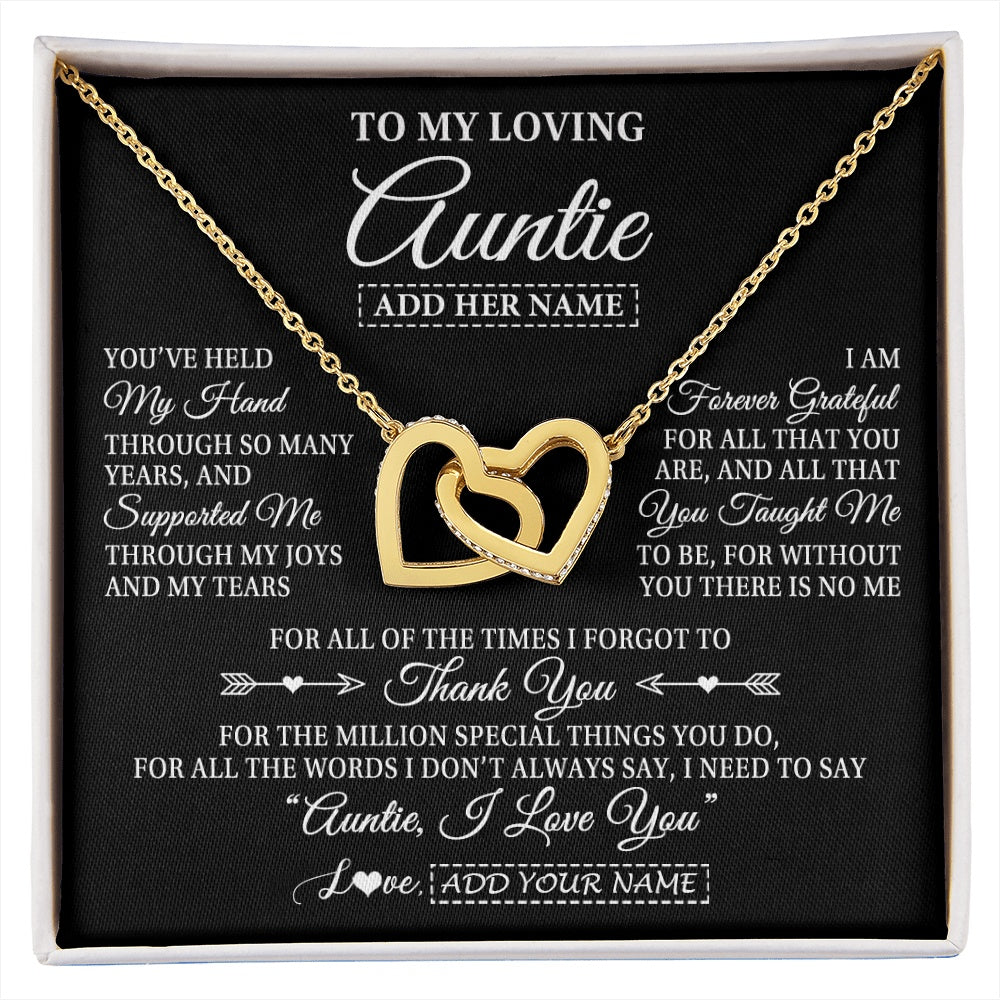 Interlocking Hearts Necklace 18K Yellow Gold Finish | 1 | Personalized To My Loving Auntie Necklace From Niece You've Help My Hand Auntie Gift From Nephew Auntie Birthday Gifts Mothers Day Custom Gift Box Message Card | https://siriusteestore.