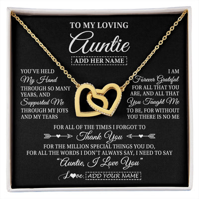 Interlocking Hearts Necklace 18K Yellow Gold Finish | 1 | Personalized To My Loving Auntie Necklace From Niece You've Help My Hand Auntie Gift From Nephew Auntie Birthday Gifts Mothers Day Custom Gift Box Message Card | https://siriusteestore.