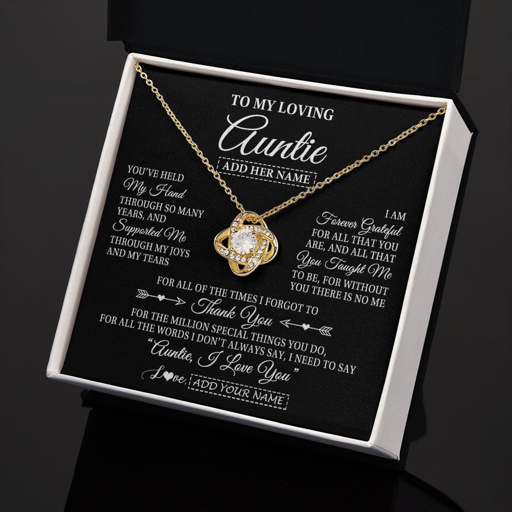 Love Knot Necklace 18K Yellow Gold Finish | 2 | Personalized To My Loving Auntie Necklace From Niece You've Help My Hand Auntie Gift From Nephew Auntie Birthday Gifts Mothers Day Custom Gift Box Message Card | https://siriusteestore.