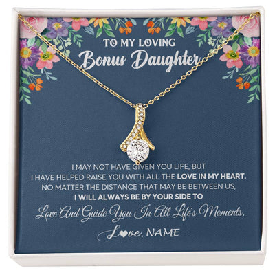 Alluring Beauty Necklace 18K Yellow Gold Finish | 1 | Personalized To My Loving Bonus Daughter Necklace From Stepmom No Matter The Distance Stepdaughter Birthday Christmas Jewelry Customized Gift Box Message Card | siriusteestore