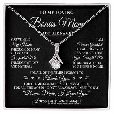 Alluring Beauty Necklace 14K White Gold Finish | 1 | Personalized To My Loving Bonus Mom Necklace From Stepdaughter You've Help My Hand Stepmom Gift Step Mom Birthday Gifts Mothers Day Gift Box Message Card | https://siriusteestore.