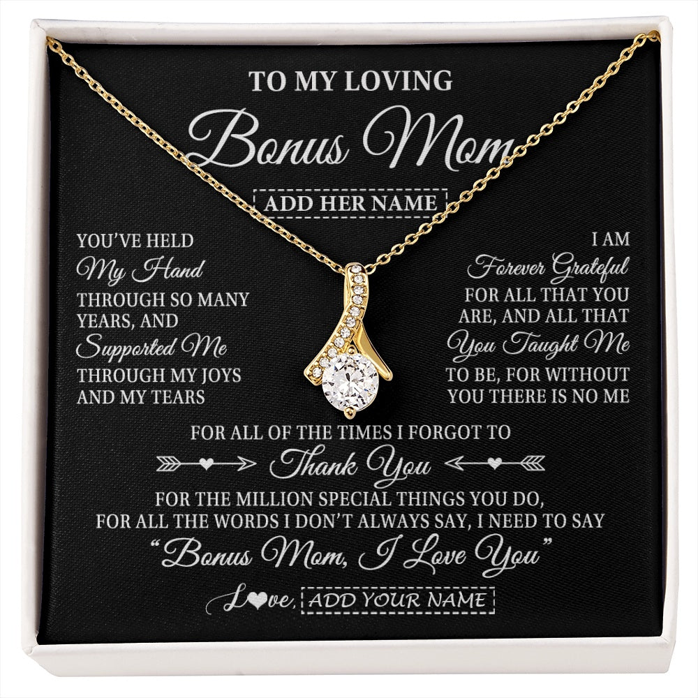 Alluring Beauty Necklace 18K Yellow Gold Finish | 1 | Personalized To My Loving Bonus Mom Necklace From Stepdaughter You've Help My Hand Stepmom Gift Step Mom Birthday Gifts Mothers Day Gift Box Message Card | https://siriusteestore.