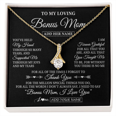 Alluring Beauty Necklace 18K Yellow Gold Finish | 1 | Personalized To My Loving Bonus Mom Necklace From Stepdaughter You've Help My Hand Stepmom Gift Step Mom Birthday Gifts Mothers Day Gift Box Message Card | https://siriusteestore.