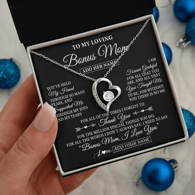 Forever Love Necklace 14K White Gold Finish | 2 | Personalized To My Loving Bonus Mom Necklace From Stepdaughter You've Help My Hand Stepmom Gift Step Mom Birthday Gifts Mothers Day Gift Box Message Card | https://siriusteestore.
