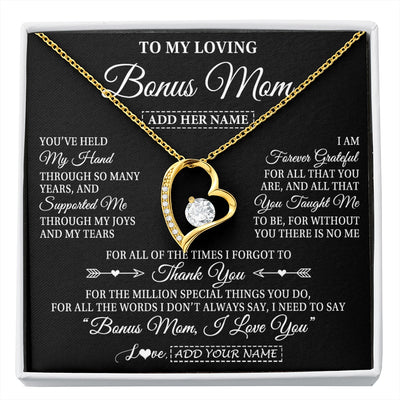 Forever Love Necklace 18K Yellow Gold Finish | 1 | Personalized To My Loving Bonus Mom Necklace From Stepdaughter You've Help My Hand Stepmom Gift Step Mom Birthday Gifts Mothers Day Gift Box Message Card | https://siriusteestore.