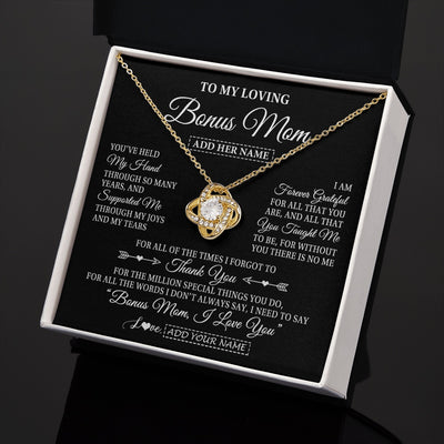 Love Knot Necklace 18K Yellow Gold Finish | 2 | Personalized To My Loving Bonus Mom Necklace From Stepdaughter You've Help My Hand Stepmom Gift Step Mom Birthday Gifts Mothers Day Gift Box Message Card | https://siriusteestore.