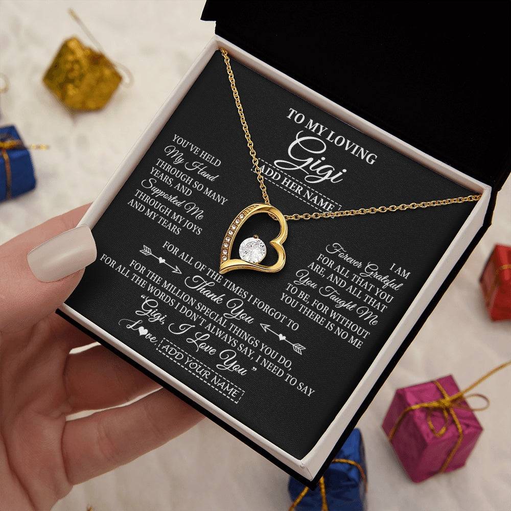 Forever Love Necklace 18K Yellow Gold Finish | 2 | Personalized To My Loving Gigi Necklace From Granddaughter You've Help My Hand Gigi Gift From Grandson Gigi Birthday Gifts Mothers Day Gift Box Message Card | https://siriusteestore.