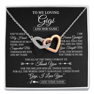 Interlocking Hearts Necklace Stainless Steel & Rose Gold Finish | 1 | Personalized To My Loving Gigi Necklace From Granddaughter You've Help My Hand Gigi Gift From Grandson Gigi Birthday Gifts Mothers Day Gift Box Message Card | https://siriusteestore.