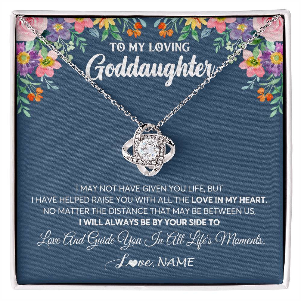Love Knot Necklace 14K White Gold Finish | 1 | Personalized To My Loving Goddaughter Necklace From Godmother No Matter The Distance Goddaughter Birthday Christmas Jewelry Customized Gift Box Message Card | siriusteestore