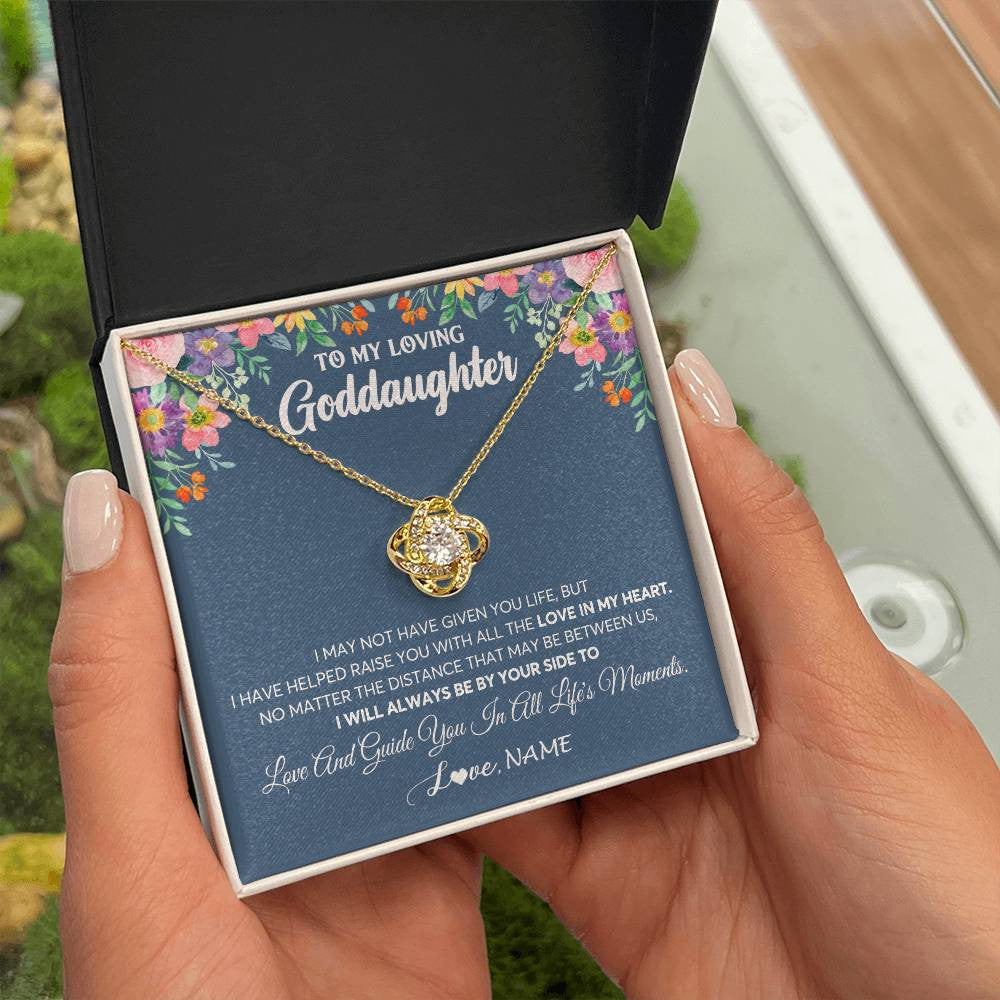 Love Knot Necklace 18K Yellow Gold Finish | 2 | Personalized To My Loving Goddaughter Necklace From Godmother No Matter The Distance Goddaughter Birthday Christmas Jewelry Customized Gift Box Message Card | siriusteestore