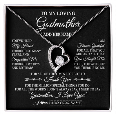 Forever Love Necklace 14K White Gold Finish | 1 | Personalized To My Loving Godmother Necklace From Niece You've Help My Hand Aunt Gift From Godchild Godmother Birthday Gifts Mothers Day Gift Box Message Card | https://siriusteestore.