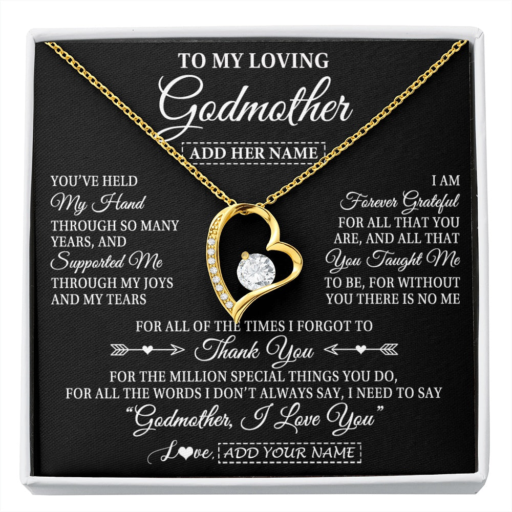 Forever Love Necklace 18K Yellow Gold Finish | 1 | Personalized To My Loving Godmother Necklace From Niece You've Help My Hand Aunt Gift From Godchild Godmother Birthday Gifts Mothers Day Gift Box Message Card | https://siriusteestore.