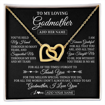 Interlocking Hearts Necklace 18K Yellow Gold Finish | 1 | Personalized To My Loving Godmother Necklace From Niece You've Help My Hand Aunt Gift From Godchild Godmother Birthday Gifts Mothers Day Gift Box Message Card | https://siriusteestore.