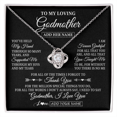 Love Knot Necklace 14K White Gold Finish | 1 | Personalized To My Loving Godmother Necklace From Niece You've Help My Hand Aunt Gift From Godchild Godmother Birthday Gifts Mothers Day Gift Box Message Card | https://siriusteestore.