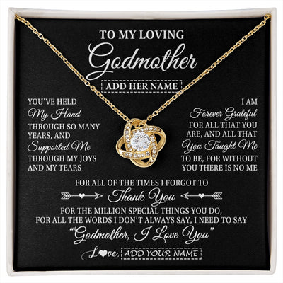 Love Knot Necklace 18K Yellow Gold Finish | 1 | Personalized To My Loving Godmother Necklace From Niece You've Help My Hand Aunt Gift From Godchild Godmother Birthday Gifts Mothers Day Gift Box Message Card | https://siriusteestore.
