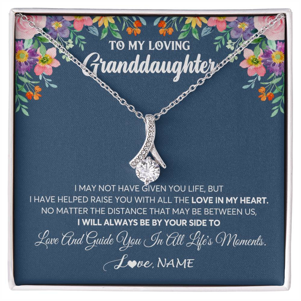 Alluring Beauty Necklace 14K White Gold Finish | 1 | Personalized To My Loving Granddaughter Necklace From Grandma No Matter The Distance Granddaughter Birthday Christmas Jewelry Customized Gift Box Message Card | siriusteestore