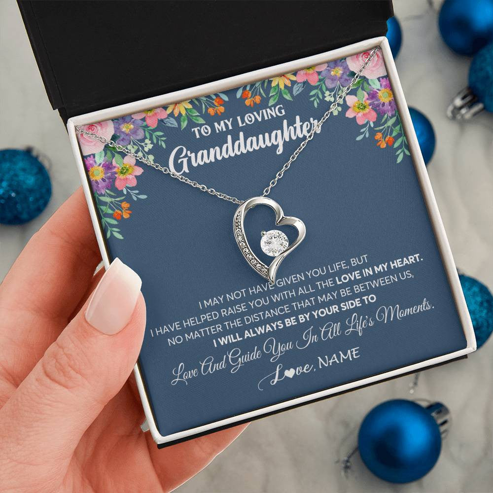 Forever Love Necklace 14K White Gold Finish | 2 | Personalized To My Loving Granddaughter Necklace From Grandma No Matter The Distance Granddaughter Birthday Christmas Jewelry Customized Gift Box Message Card | siriusteestore
