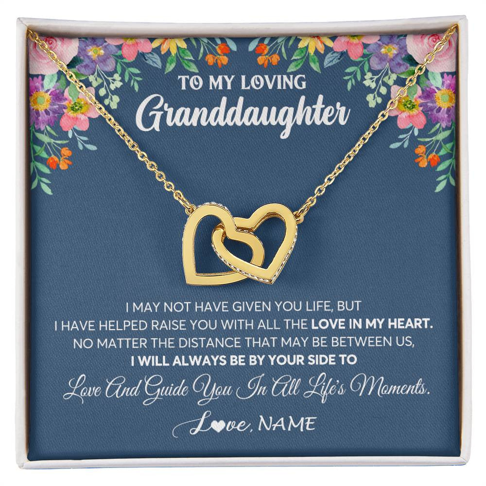 Interlocking Hearts Necklace 18K Yellow Gold Finish | 1 | Personalized To My Loving Granddaughter Necklace From Grandma No Matter The Distance Granddaughter Birthday Christmas Jewelry Customized Gift Box Message Card | siriusteestore