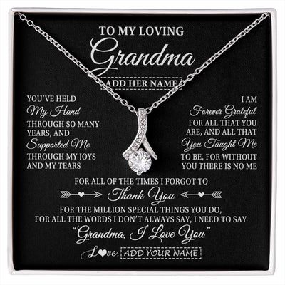 Alluring Beauty Necklace 14K White Gold Finish | 1 | Personalized To My Loving Grandma Necklace From Granddaughter You've Help My Hand Grandma Gift From Grandson Grandma Birthday Mothers Day Gift Box Message Card | https://siriusteestore.