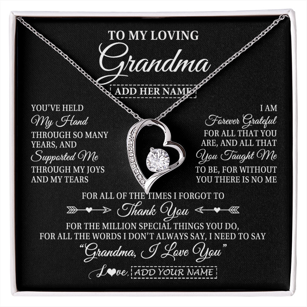 Forever Love Necklace 14K White Gold Finish | 1 | Personalized To My Loving Grandma Necklace From Granddaughter You've Help My Hand Grandma Gift From Grandson Grandma Birthday Mothers Day Gift Box Message Card | https://siriusteestore.