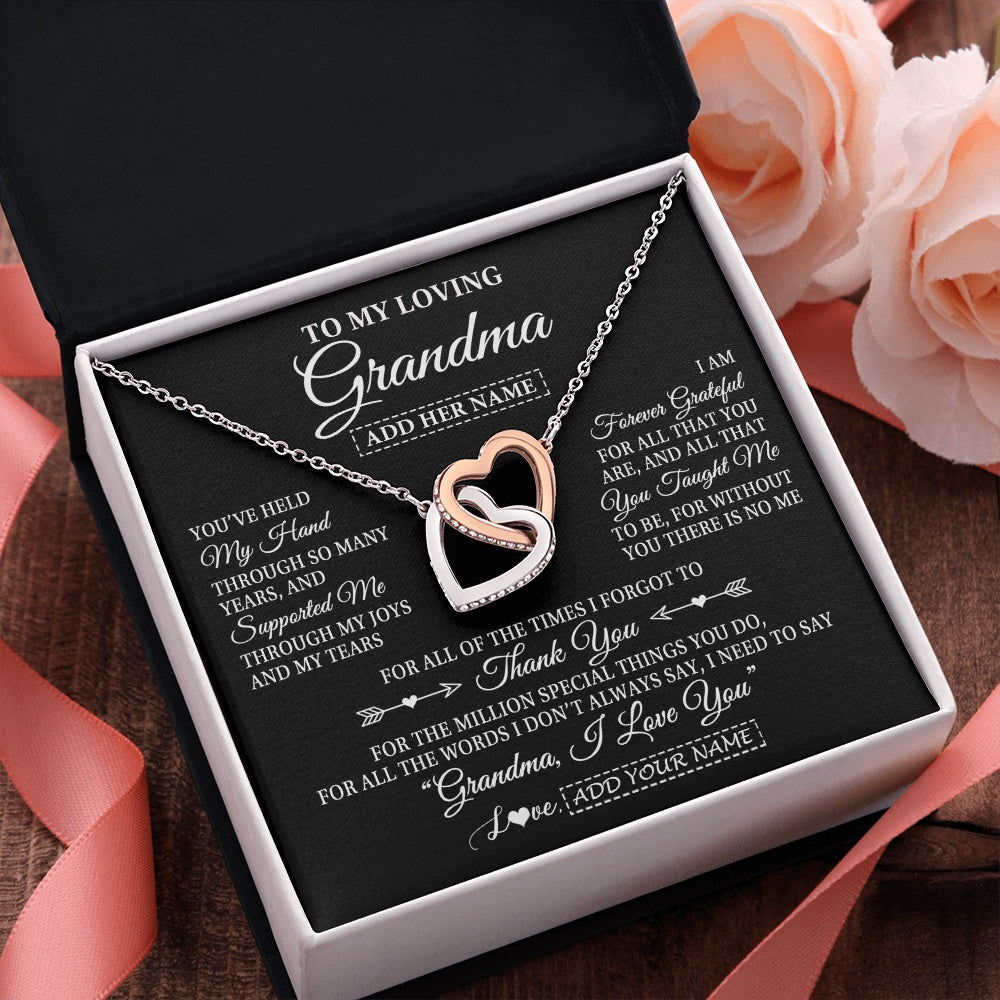 Interlocking Hearts Necklace Stainless Steel & Rose Gold Finish | 2 | Personalized To My Loving Grandma Necklace From Granddaughter You've Help My Hand Grandma Gift From Grandson Grandma Birthday Mothers Day Gift Box Message Card | https://siriusteestore.