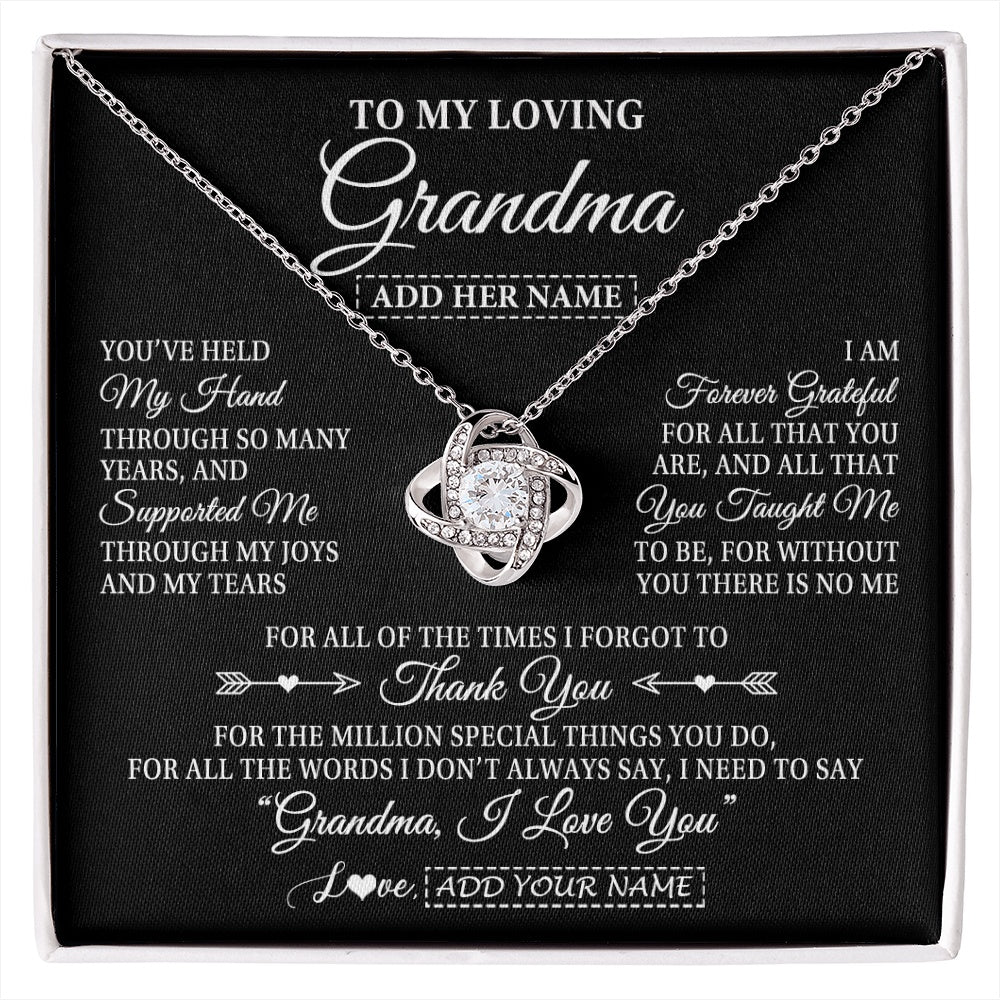 Love Knot Necklace 14K White Gold Finish | 1 | Personalized To My Loving Grandma Necklace From Granddaughter You've Help My Hand Grandma Gift From Grandson Grandma Birthday Mothers Day Gift Box Message Card | https://siriusteestore.