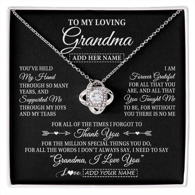 Love Knot Necklace 14K White Gold Finish | 1 | Personalized To My Loving Grandma Necklace From Granddaughter You've Help My Hand Grandma Gift From Grandson Grandma Birthday Mothers Day Gift Box Message Card | https://siriusteestore.