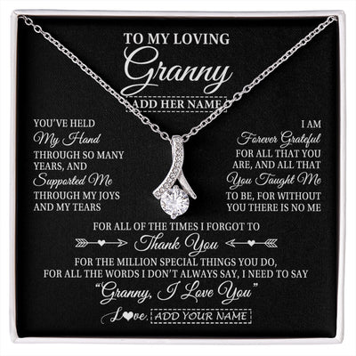 Alluring Beauty Necklace 14K White Gold Finish | 1 | Personalized To My Loving Granny Necklace From Granddaughter You've Help My Hand Granny Gift From Grandson Granny Birthday Mothers Day Gift Box Message Card | https://siriusteestore.