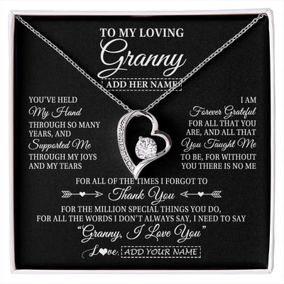 Forever Love Necklace 14K White Gold Finish | 1 | Personalized To My Loving Granny Necklace From Granddaughter You've Help My Hand Granny Gift From Grandson Granny Birthday Mothers Day Gift Box Message Card | https://siriusteestore.