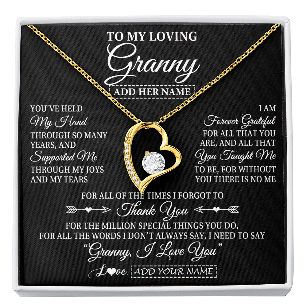 Forever Love Necklace 18K Yellow Gold Finish | 1 | Personalized To My Loving Granny Necklace From Granddaughter You've Help My Hand Granny Gift From Grandson Granny Birthday Mothers Day Gift Box Message Card | https://siriusteestore.