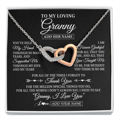 Interlocking Hearts Necklace Stainless Steel & Rose Gold Finish | 1 | Personalized To My Loving Granny Necklace From Granddaughter You've Help My Hand Granny Gift From Grandson Granny Birthday Mothers Day Gift Box Message Card | https://siriusteestore.