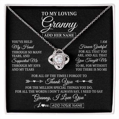 Love Knot Necklace 14K White Gold Finish | 1 | Personalized To My Loving Granny Necklace From Granddaughter You've Help My Hand Granny Gift From Grandson Granny Birthday Mothers Day Gift Box Message Card | https://siriusteestore.