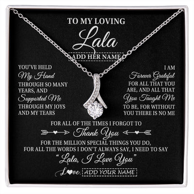 Alluring Beauty Necklace 14K White Gold Finish | 1 | Personalized To My Loving Lala Necklace From Granddaughter You've Help My Hand Lala Gift From Grandson Lala Birthday Mothers Day Custom Gift Box Message Card | https://siriusteestore.