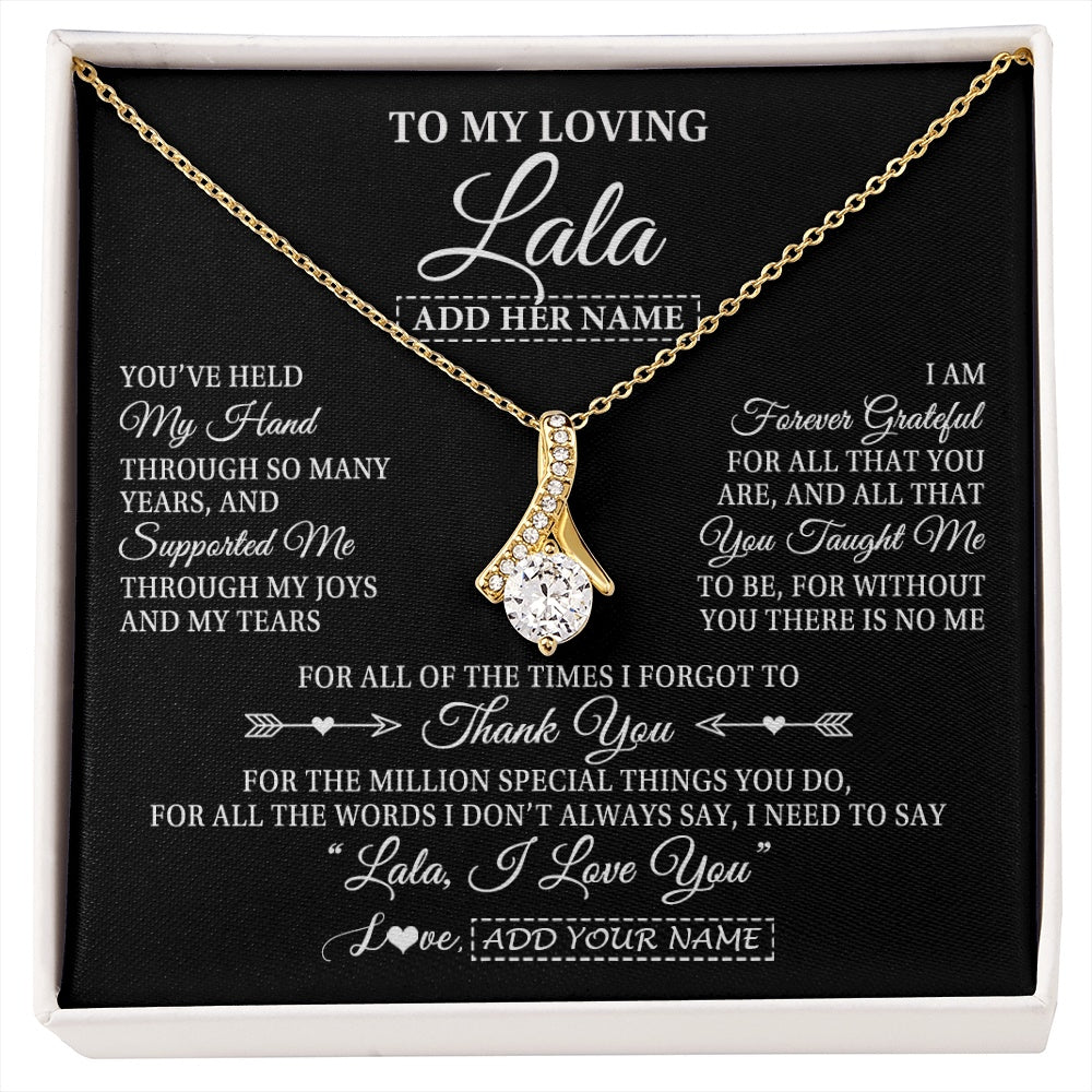 Alluring Beauty Necklace 18K Yellow Gold Finish | 1 | Personalized To My Loving Lala Necklace From Granddaughter You've Help My Hand Lala Gift From Grandson Lala Birthday Mothers Day Custom Gift Box Message Card | https://siriusteestore.