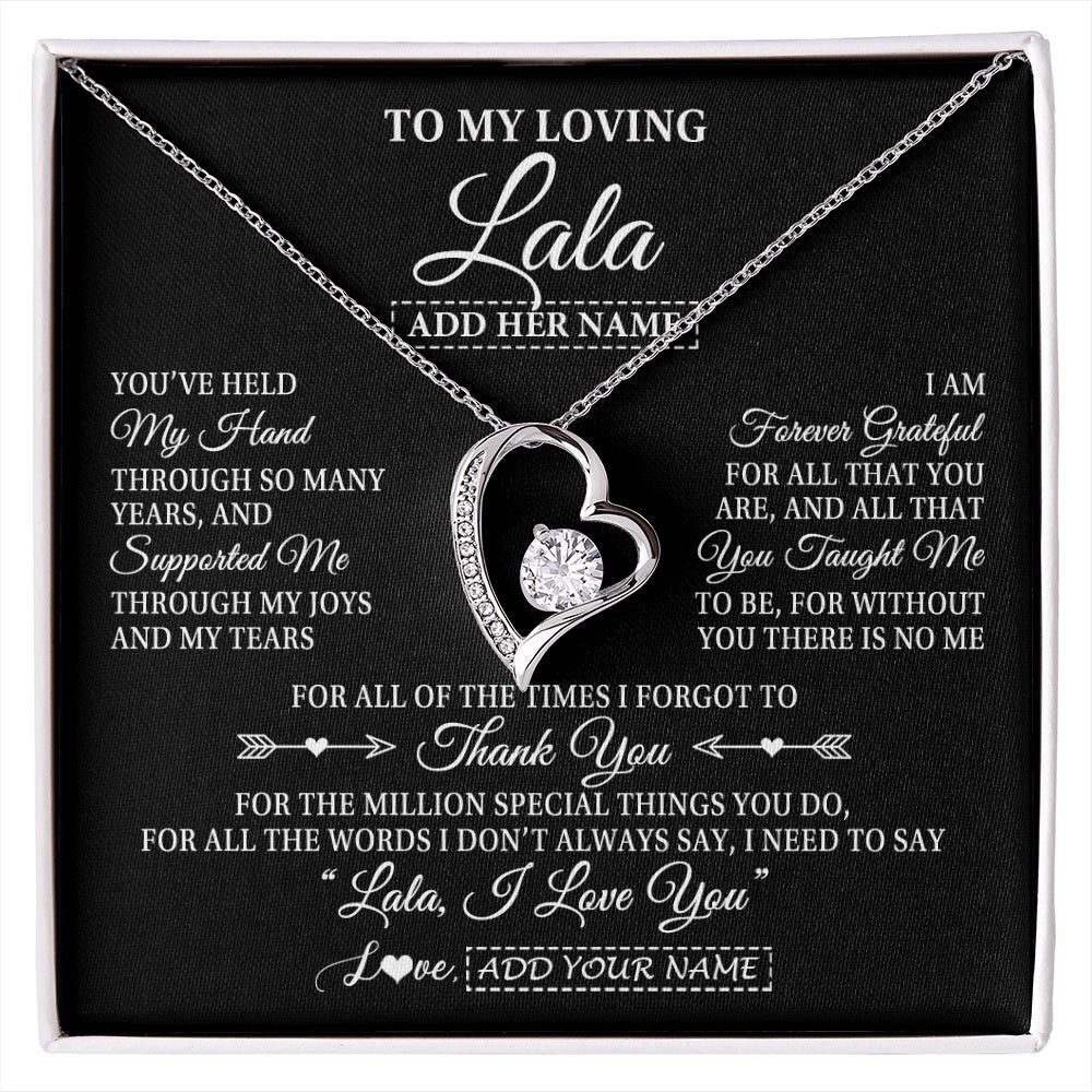 Forever Love Necklace 14K White Gold Finish | 1 | Personalized To My Loving Lala Necklace From Granddaughter You've Help My Hand Lala Gift From Grandson Lala Birthday Mothers Day Custom Gift Box Message Card | https://siriusteestore.