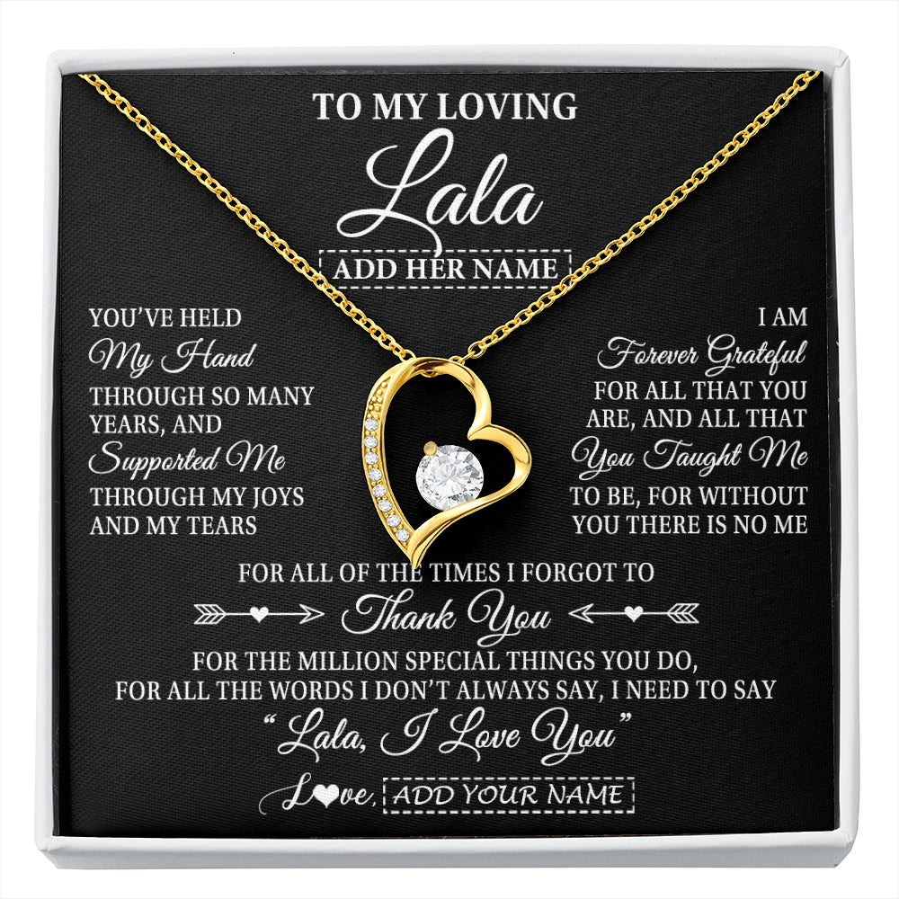 Forever Love Necklace 18K Yellow Gold Finish | 1 | Personalized To My Loving Lala Necklace From Granddaughter You've Help My Hand Lala Gift From Grandson Lala Birthday Mothers Day Custom Gift Box Message Card | https://siriusteestore.