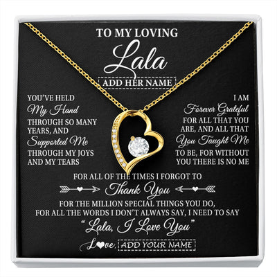 Forever Love Necklace 18K Yellow Gold Finish | 1 | Personalized To My Loving Lala Necklace From Granddaughter You've Help My Hand Lala Gift From Grandson Lala Birthday Mothers Day Custom Gift Box Message Card | https://siriusteestore.