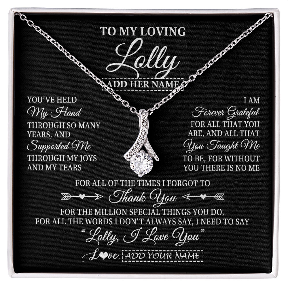 Alluring Beauty Necklace 14K White Gold Finish | 1 | Personalized To My Loving Lolly Necklace From Granddaughter You've Help My Hand Lolly Gift From Grandson Lolly Birthday Mothers Day Gift Box Message Card | https://siriusteestore.