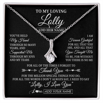 Alluring Beauty Necklace 14K White Gold Finish | 1 | Personalized To My Loving Lolly Necklace From Granddaughter You've Help My Hand Lolly Gift From Grandson Lolly Birthday Mothers Day Gift Box Message Card | https://siriusteestore.