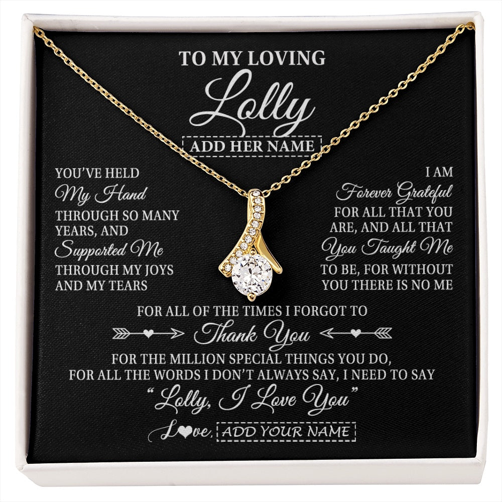 Alluring Beauty Necklace 18K Yellow Gold Finish | 1 | Personalized To My Loving Lolly Necklace From Granddaughter You've Help My Hand Lolly Gift From Grandson Lolly Birthday Mothers Day Gift Box Message Card | https://siriusteestore.