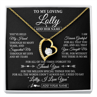 Forever Love Necklace 18K Yellow Gold Finish | 1 | Personalized To My Loving Lolly Necklace From Granddaughter You've Help My Hand Lolly Gift From Grandson Lolly Birthday Mothers Day Gift Box Message Card | https://siriusteestore.