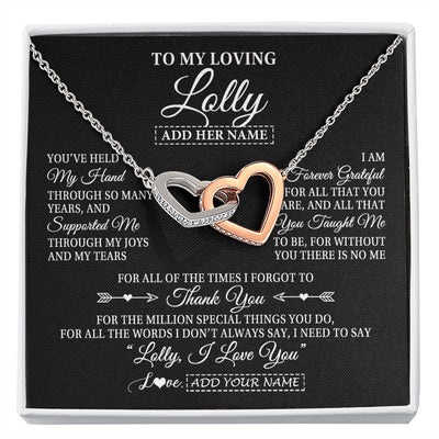 Interlocking Hearts Necklace Stainless Steel & Rose Gold Finish | 1 | Personalized To My Loving Lolly Necklace From Granddaughter You've Help My Hand Lolly Gift From Grandson Lolly Birthday Mothers Day Gift Box Message Card | https://siriusteestore.