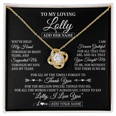 Love Knot Necklace 18K Yellow Gold Finish | 1 | Personalized To My Loving Lolly Necklace From Granddaughter You've Help My Hand Lolly Gift From Grandson Lolly Birthday Mothers Day Gift Box Message Card | https://siriusteestore.