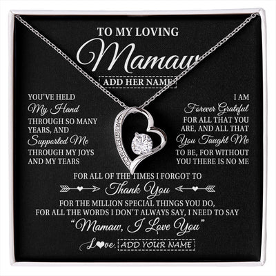 Forever Love Necklace 14K White Gold Finish | 1 | Personalized To My Loving Mamaw Necklace From Granddaughter You've Help My Hand Mamaw Gift From Grandson Mamaw Birthday Mothers Day Gift Box Message Card | https://siriusteestore.