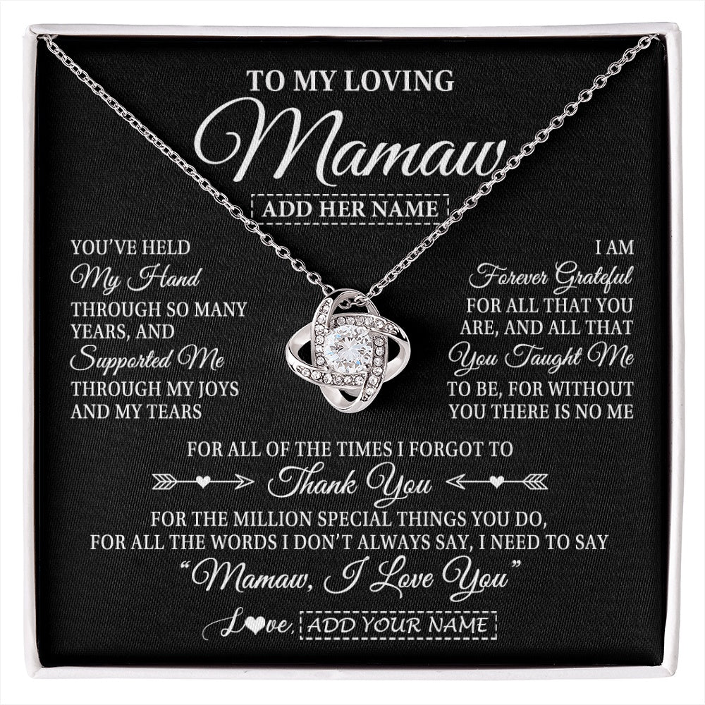 Love Knot Necklace 14K White Gold Finish | 1 | Personalized To My Loving Mamaw Necklace From Granddaughter You've Help My Hand Mamaw Gift From Grandson Mamaw Birthday Mothers Day Gift Box Message Card | https://siriusteestore.