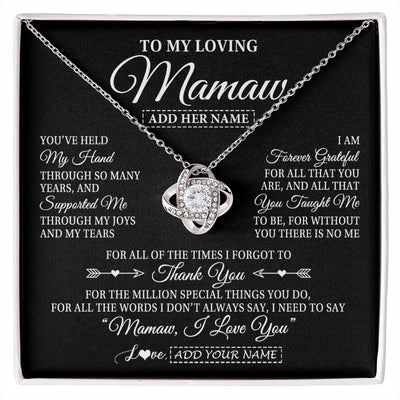 Love Knot Necklace 14K White Gold Finish | 1 | Personalized To My Loving Mamaw Necklace From Granddaughter You've Help My Hand Mamaw Gift From Grandson Mamaw Birthday Mothers Day Gift Box Message Card | https://siriusteestore.