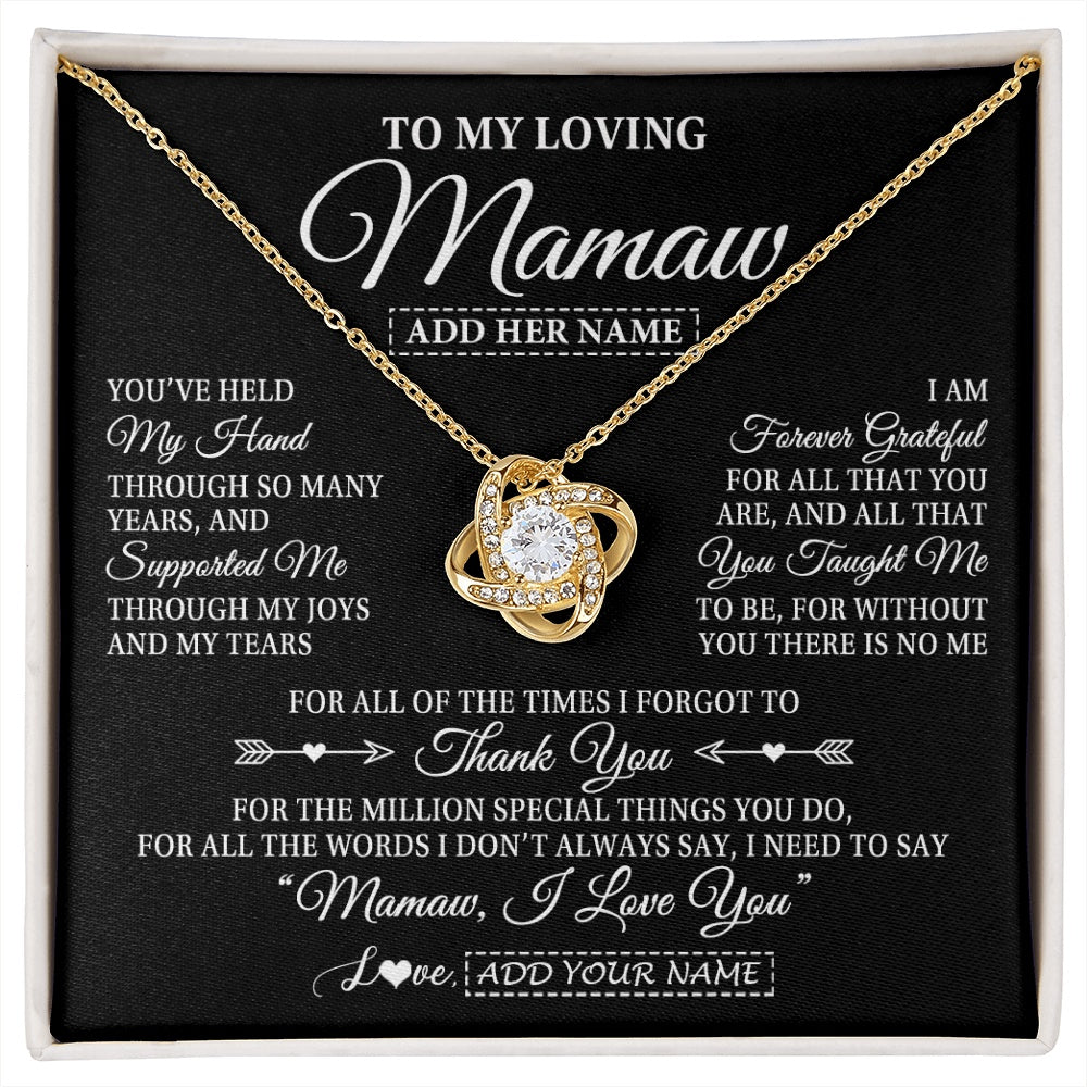 Love Knot Necklace 18K Yellow Gold Finish | 1 | Personalized To My Loving Mamaw Necklace From Granddaughter You've Help My Hand Mamaw Gift From Grandson Mamaw Birthday Mothers Day Gift Box Message Card | https://siriusteestore.